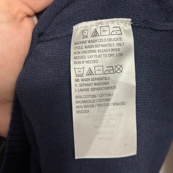 Belle by Kim Gravel Navy Blue Rainbow Stripe Sleeve Crew Neck Sweater 2X - Picture 3 of 4